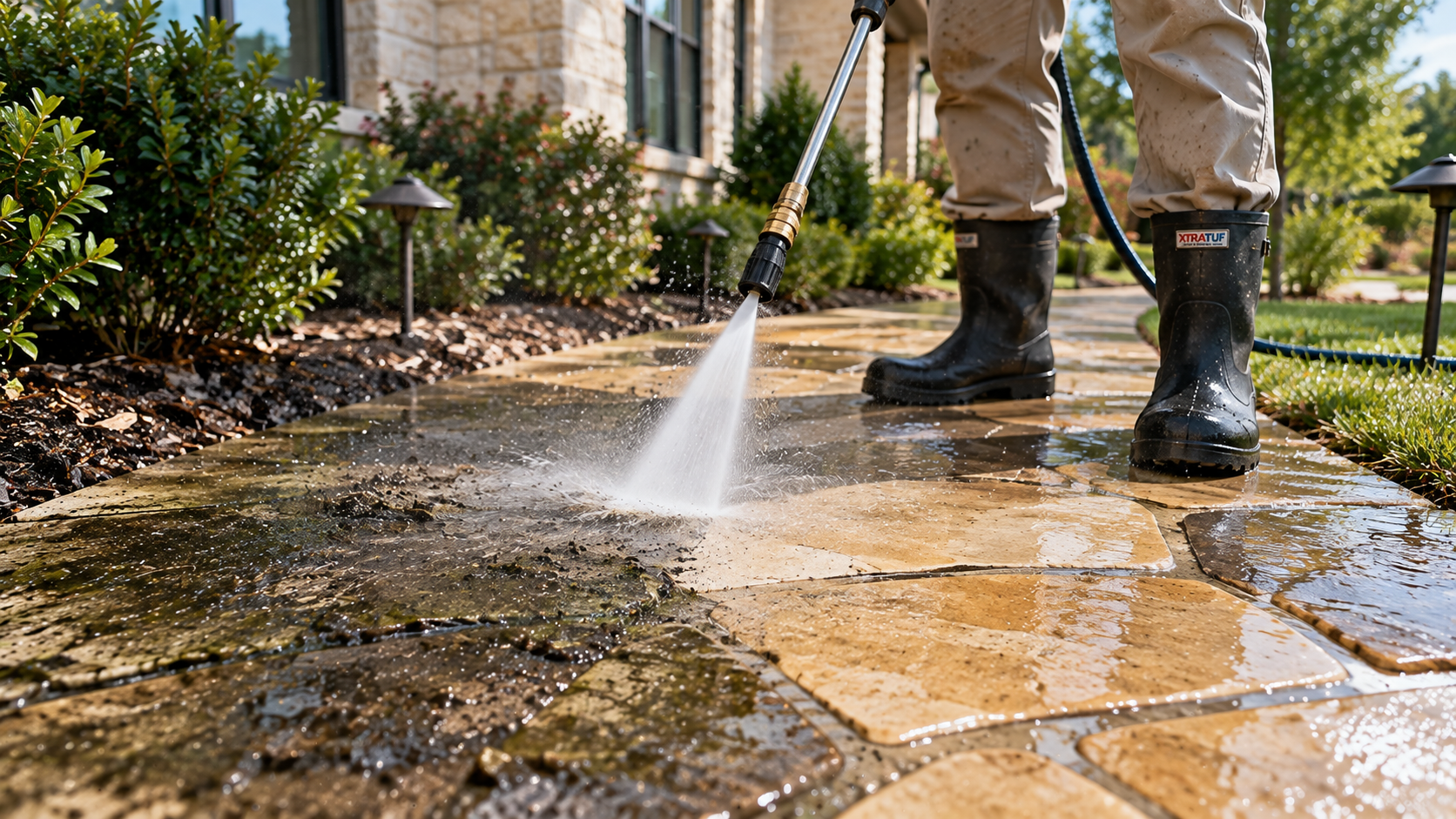 Pressure washed residential walkway and steps