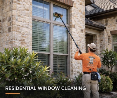 Horizon View technician performing hard water glass stain restoration with mineral extraction pad