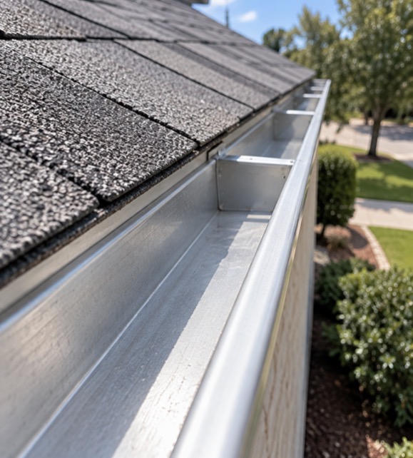 Horizon View technician clearing residential gutters, debris removed